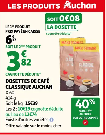 Promotie: Dosettes de café classique