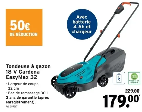 Offre: Tondeuse à gazon 18 V Gardena EasyMax 32