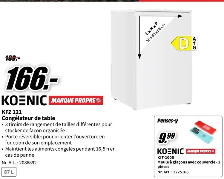 Offre: Congélateur de table KFZ 121
