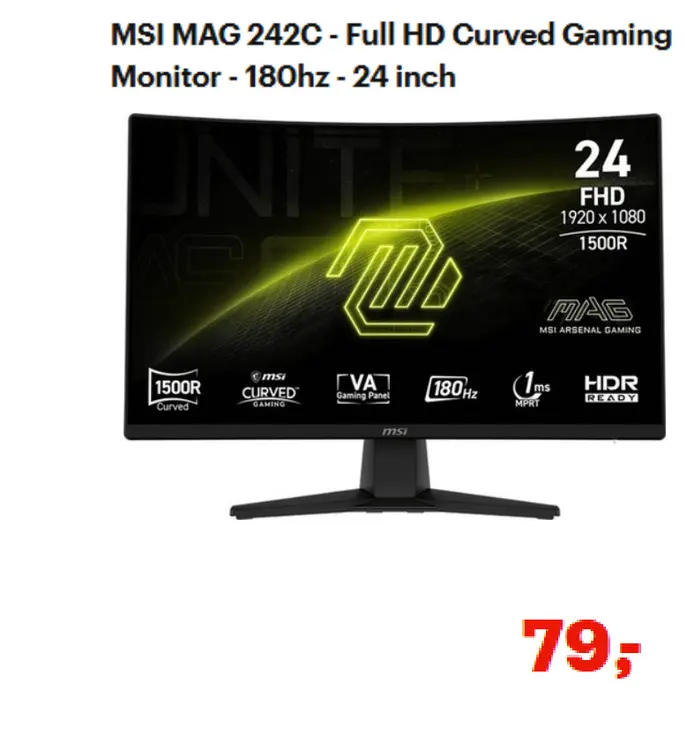 Promotie: MSI MAG 242C - Full HD Curved Gaming Monitor