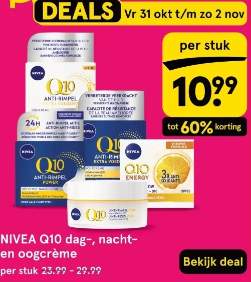 Aanbieding: NIVEA Q10 dag-, nacht- en oogcrème