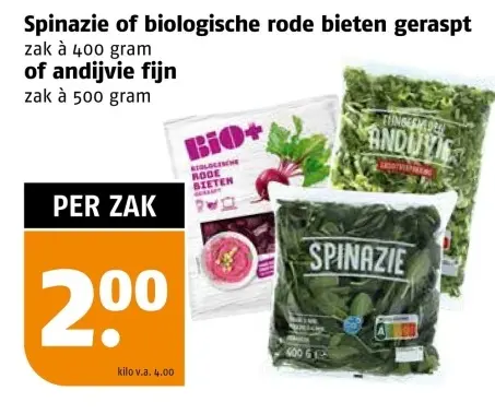 Aanbieding: Spinazie of biologische rode bieten geraspt of andijvie fijn
