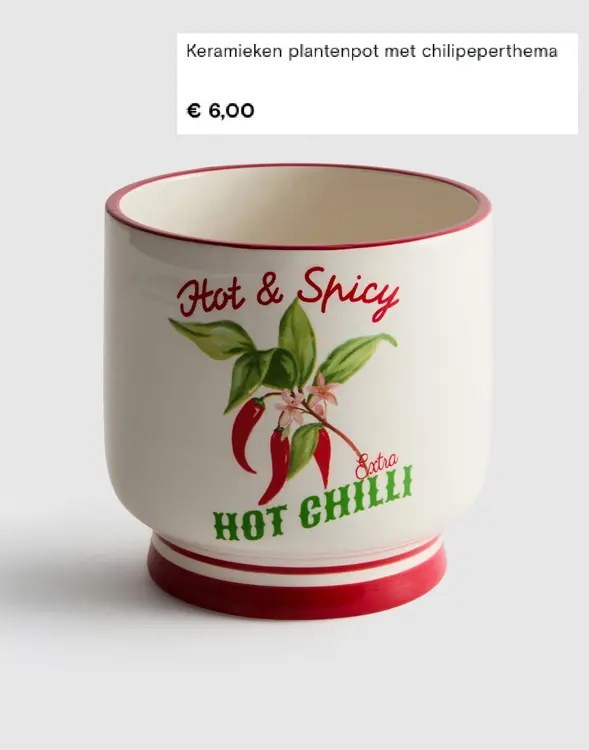 Aanbieding: Keramieken plantenpot met chilipeperthema