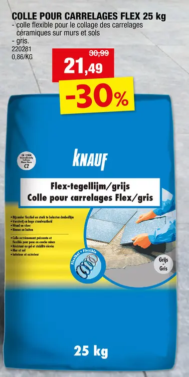 Offre: Knauf Flex colle pour carrelage 25kg gris
