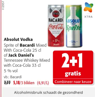 Promotie: Absolut Vodka Sprite or Bacardí Mixed With Co