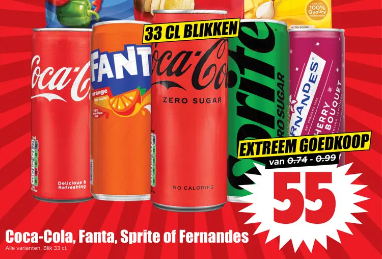 Aanbieding: Coca-Cola, Fanta, Sprite of Fernandes