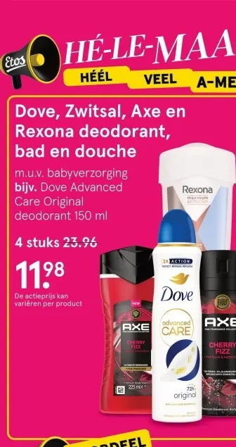 Aanbieding: Dove, Zwitsal, Axe en Rexona deodorant, bad en douche