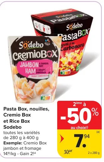 Offre: Pasta Box, nouilles, Cremio Box et Rice Box