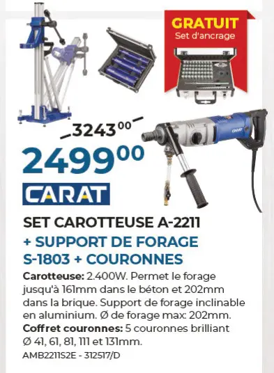 Offre: Set carotteuse a-2211 + support de forage s-1