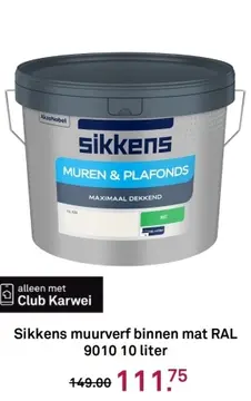 Aanbieding: Sikkens muurverf binnen mat RAL 9010
