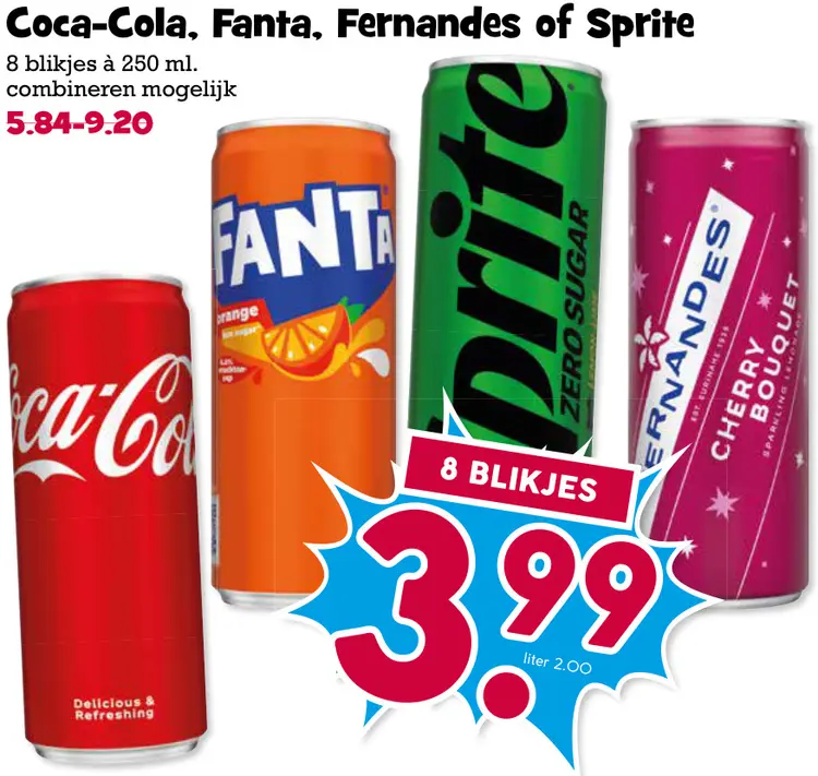 Aanbieding: Coca-Cola, Fanta, Fernandes of Sprite