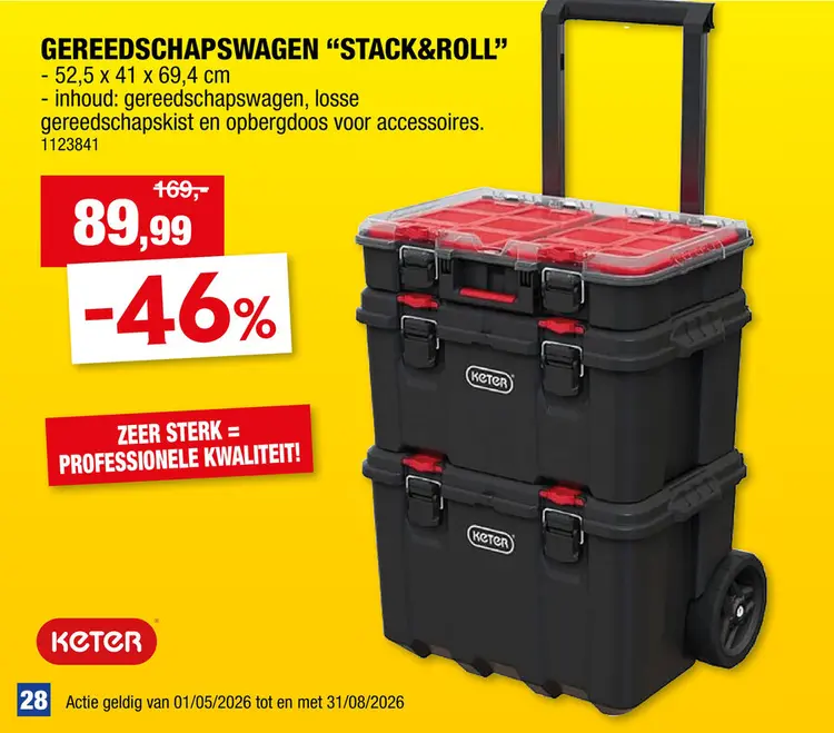 Promotie: Keter Stack n'Roll gereedschapswagen 52,5x41,1x69,4 cm