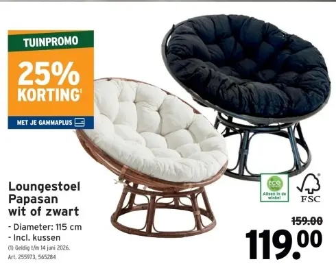 Promotie: Loungestoel Papasan