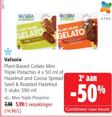 Promotie: Plant-Based Gelato Mini Triple Pistachio of Hazelnut and Cocoa Spread Swirl & Roasted Hazelnut