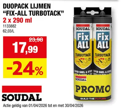 Promotie: Fix ALL TurboTack lijm 290ml wit 2 stuks