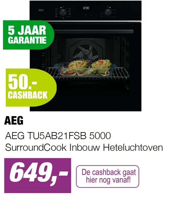 Aanbieding: AEG TU5AB21FSB 5000 SurroundCook Inbouw Heteluchtoven