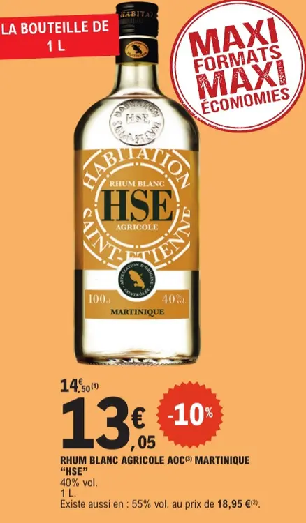 Offre: Rhum blanc agricole aoc martinique "HSE"