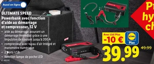 Offre: ULTIMATE SPEED Powerbank avec fonction d'aide démarrage et compresseur