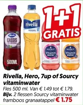 Aanbieding: Rivella, Hero, 7up of Sourcy vitaminwater