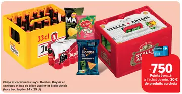 Offre: Chips et cacahuètes Lay's, Doritos, Duyvis et cannettes et bac de bière Jupiler et Stella Artois