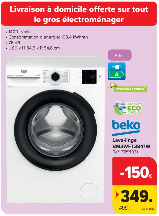 Offre: Lave-linge BM3WFT3841W