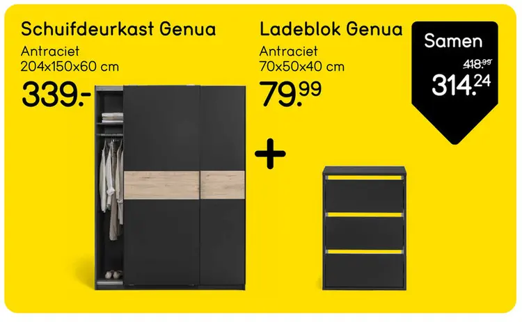Aanbieding: Schuifdeurkast Genua + Ladeblok Genua