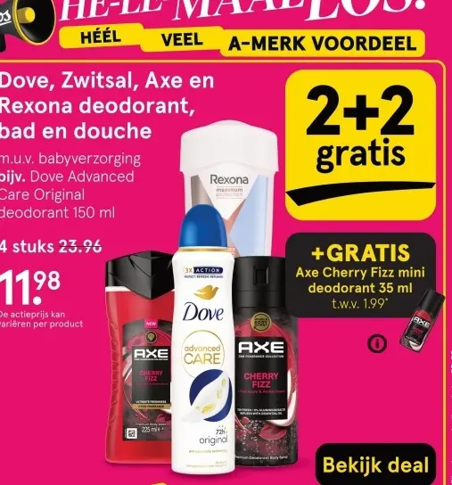 Aanbieding: Dove, Zwitsal, Axe en Rexona deodorant, bad e