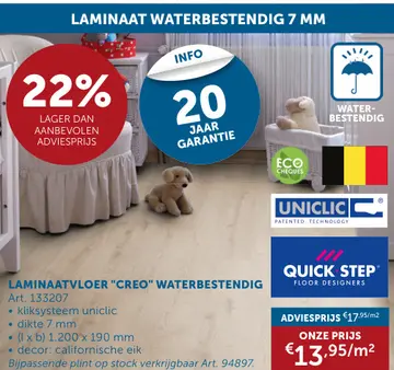 Aanbieding: LAMINAATVLOER "CREO" WATERBESTENDIG