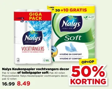 Aanbieding: Nalys Keukenpapier vochtvangers decor of toiletpapier soft
