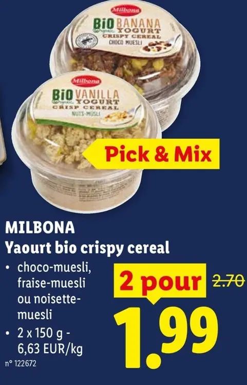 Offre: Yaourt bio crispy cereal