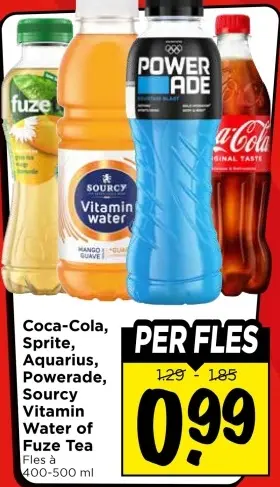 Aanbieding: Coca-Cola, Sprite, Aquarius, Powerade, Sourcy Vitamin Water of Fuze Tea