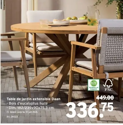 Offre: Table de jardin extensible Daan