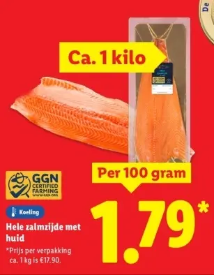 Aanbieding: Hele zalmzijde met huid
