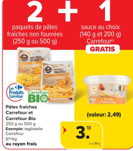 Offre: Pâtes fraîches Carrefour et Carrefour Bio