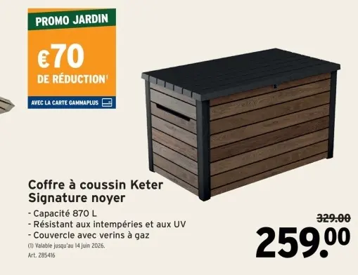 Offre: Coffre à coussin Keter Signature noyer