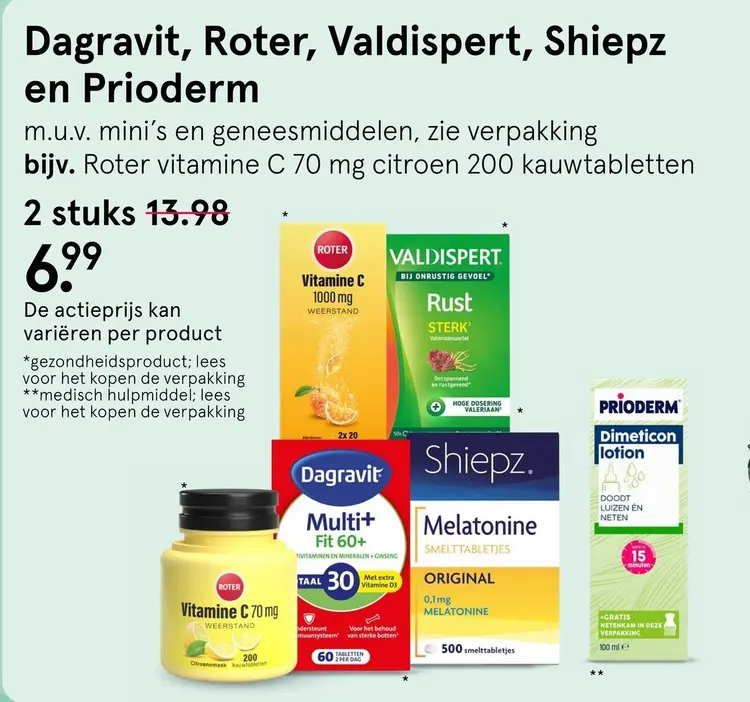 Aanbieding: Dagravit, Roter, Valdispert, Shiepz en Prioderm
