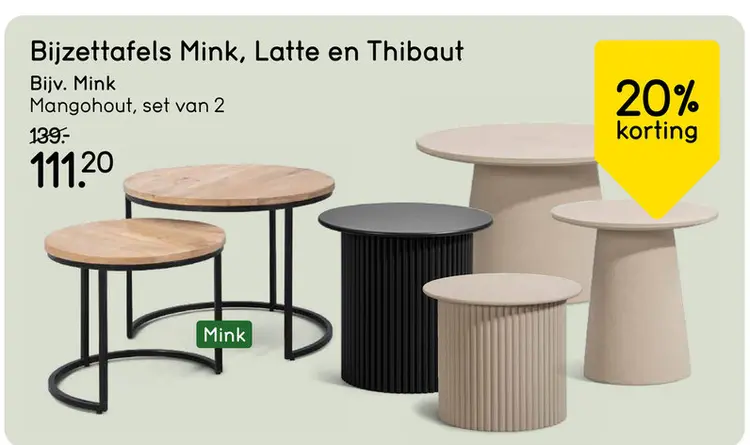 Aanbieding: Bijzettafels Mink, Latte en Thibaut