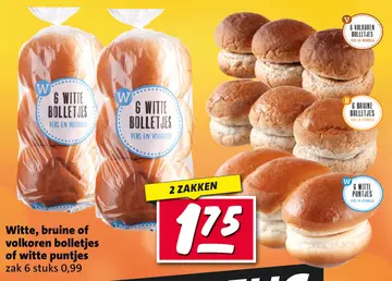 Aanbieding: Witte, bruine of volkoren bolletjes of witte puntjes