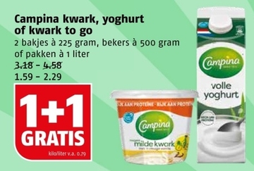 Aanbieding: Campina kwark, yoghurt of kwark to go