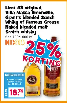 Aanbieding: Licor 43 original, Villa Massa limoncello, Grant's blended scotch whisky of famous grouse naked blended malt scotch whisky