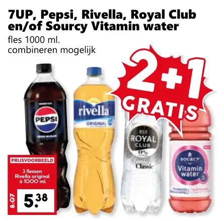 Aanbieding: 7UP, Pepsi, Rivella, Royal Club en/of Sourcy  Vitamin water