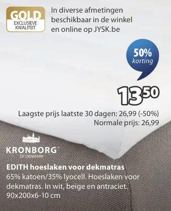 Promotie: EDITH hoeslaken voor dekmatras