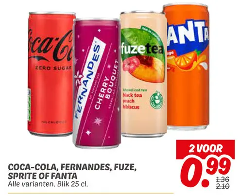 Aanbieding: Coca-cola, Fernandes, fuze, sprite of Fanta