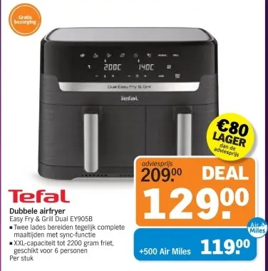 Aanbieding: Dubbele airfryer Easy Fry & Grill Dual EY905B