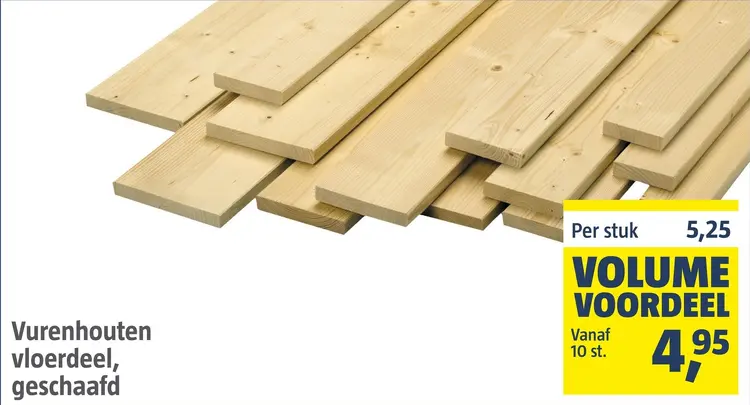 Aanbieding: Vurenhouten vloerdeel, geschaafd