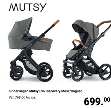 Aanbieding: Kinderwagen Mutsy Evo Discovery Moss/Cognac