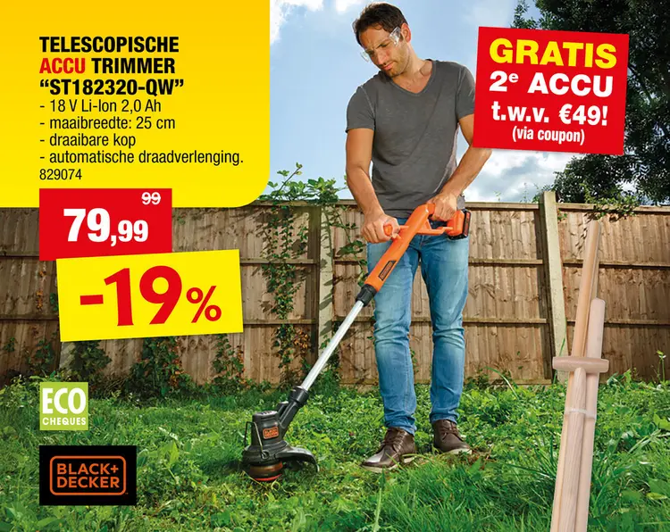 Promotie: Black+Decker ST182320-QW accu trimmer 18V Li-Ion 25cm
