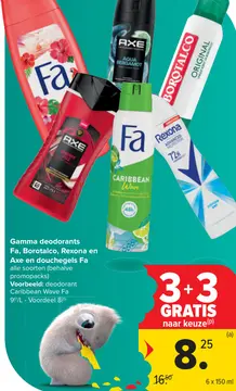 Aanbieding: Gamma deodorants Fa, Borotalco, Rexona en Axe