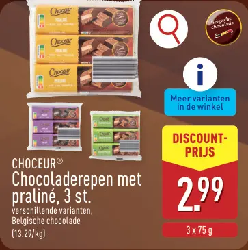 Promotie: Chocoladerepen met praliné, 3 st.
