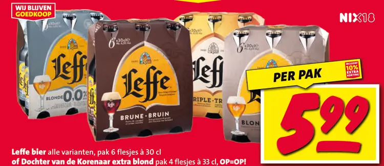 Aanbieding: Leffe bier of dochter van de korenaar extra blond